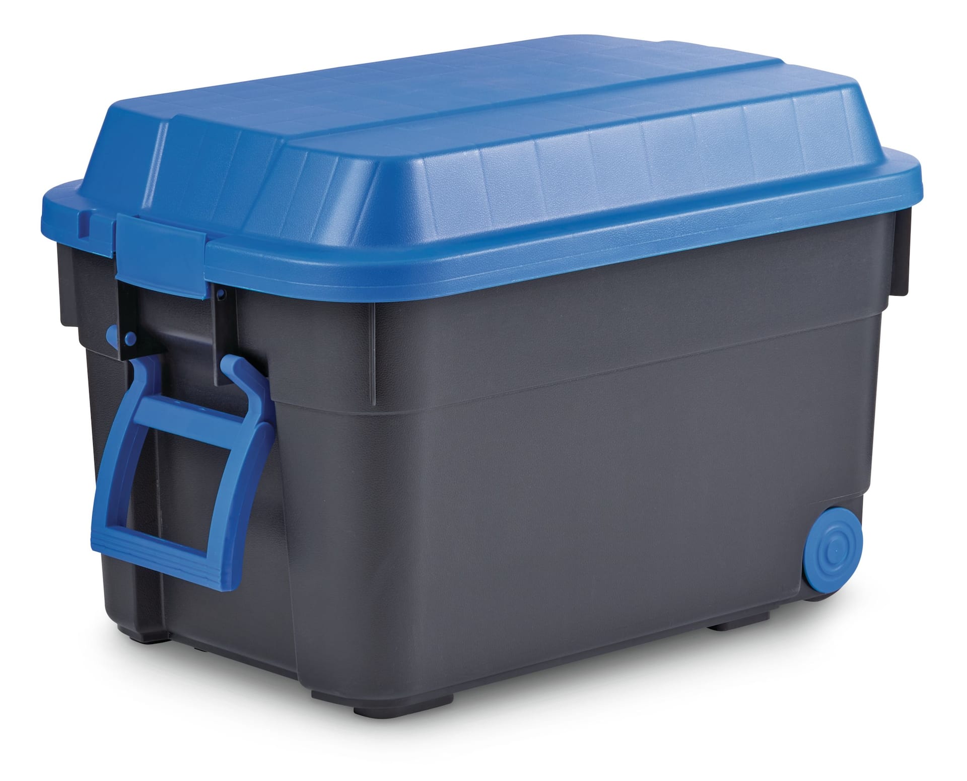 Mastercraft Heavy Duty Tilt & Tow Storage Box with Wheels and Latched Lid,  95-L, Black/Blue