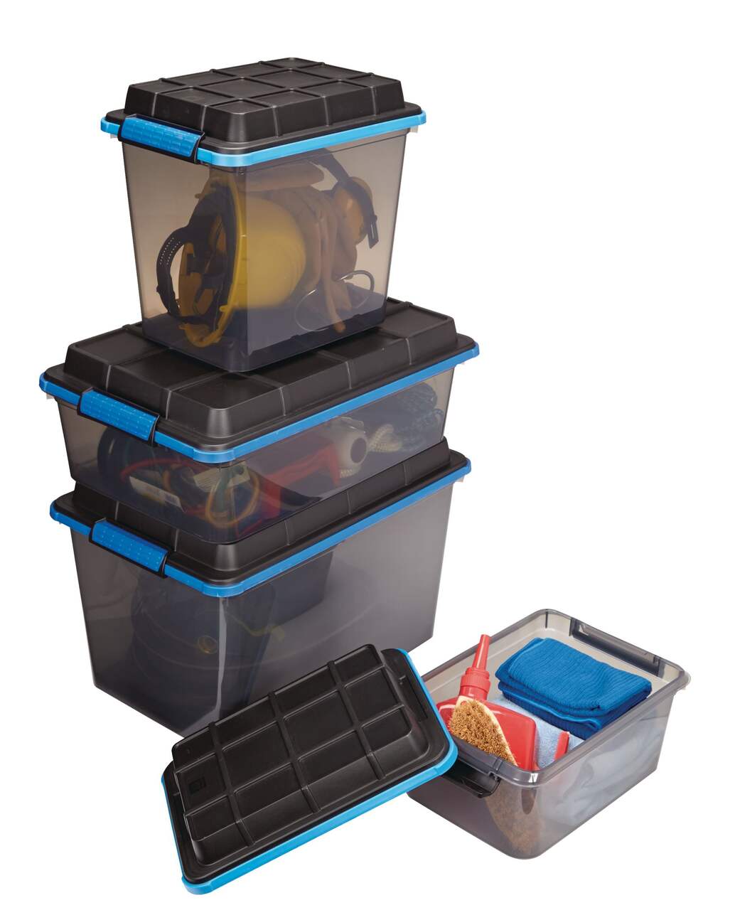 Mastercraft Tinted Transparent Heavy Duty Storage Box with Latched Lid,  Assorted Sizes