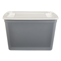 type A Stackable Storage Box with Lid and Wheels, 80-L, Grey Front_Elevated