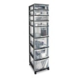 type A Clear Black Frame 8-Drawer Storage Tower/Cart with Wheels, 46-in Front_Three_Fourths_Angled_Right
