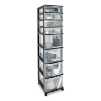 type A Clear Black Frame 8-Drawer Storage Tower/Cart with Wheels, 46-in Front_Three_Fourths_Angled_Right