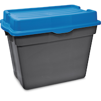 Mastercraft Heavy Duty Stackable Storage Box with Hinged Lid, 170-L, Black/Blue Front_Angled_Right