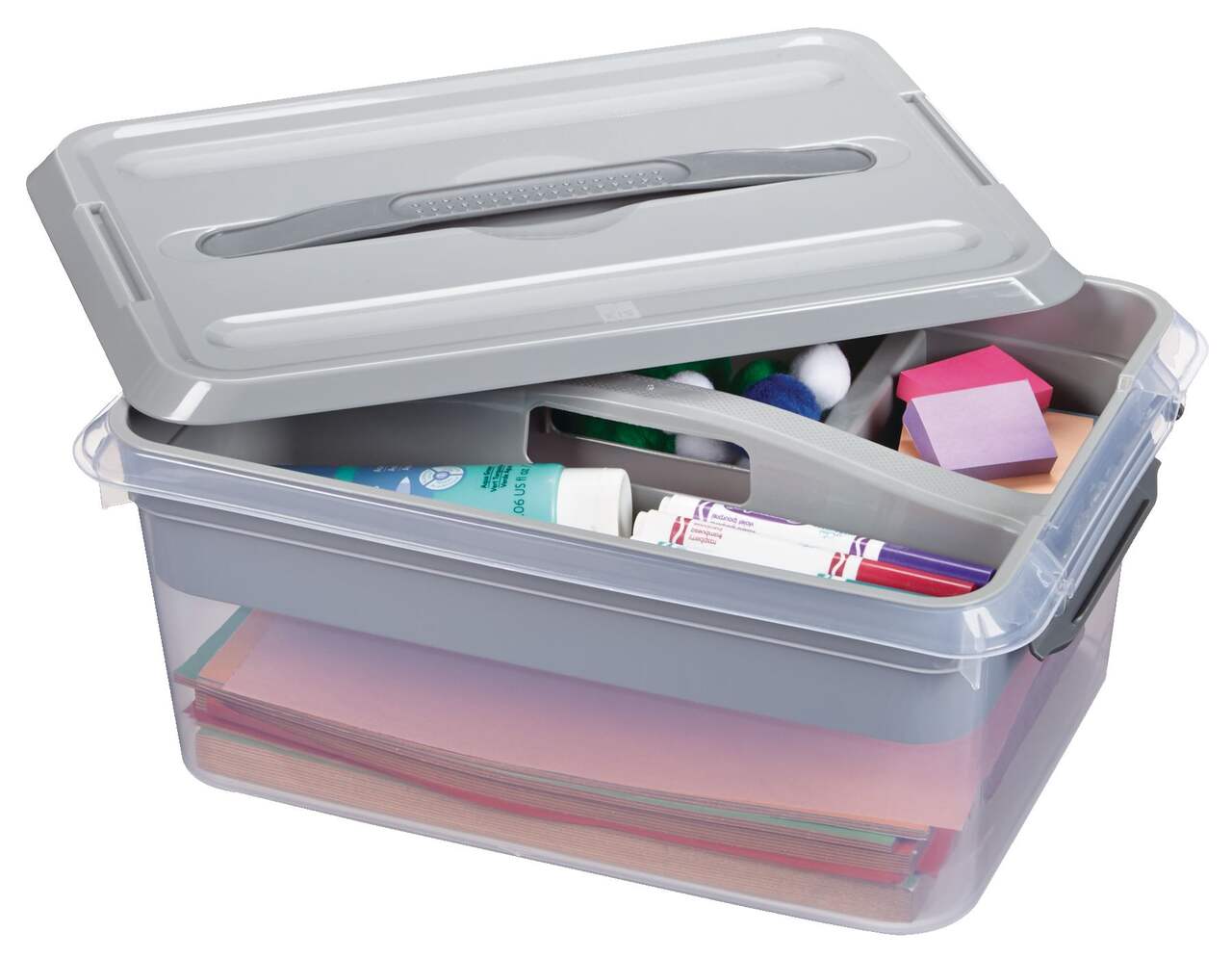 type A Transparent Storage Box with Latched Lid, Divider Tray and Carrying  Handle, 13-L