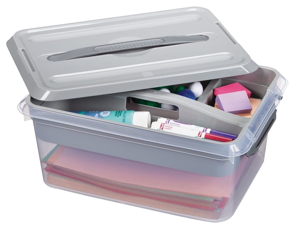 type A Transparent Storage Box with Latched Lid, Divider Tray and
