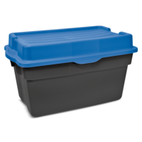 Mastercraft Heavy Duty Stackable Storage Box with Hinged Lid, 132-L, Black/Blue Front_Angled_Right