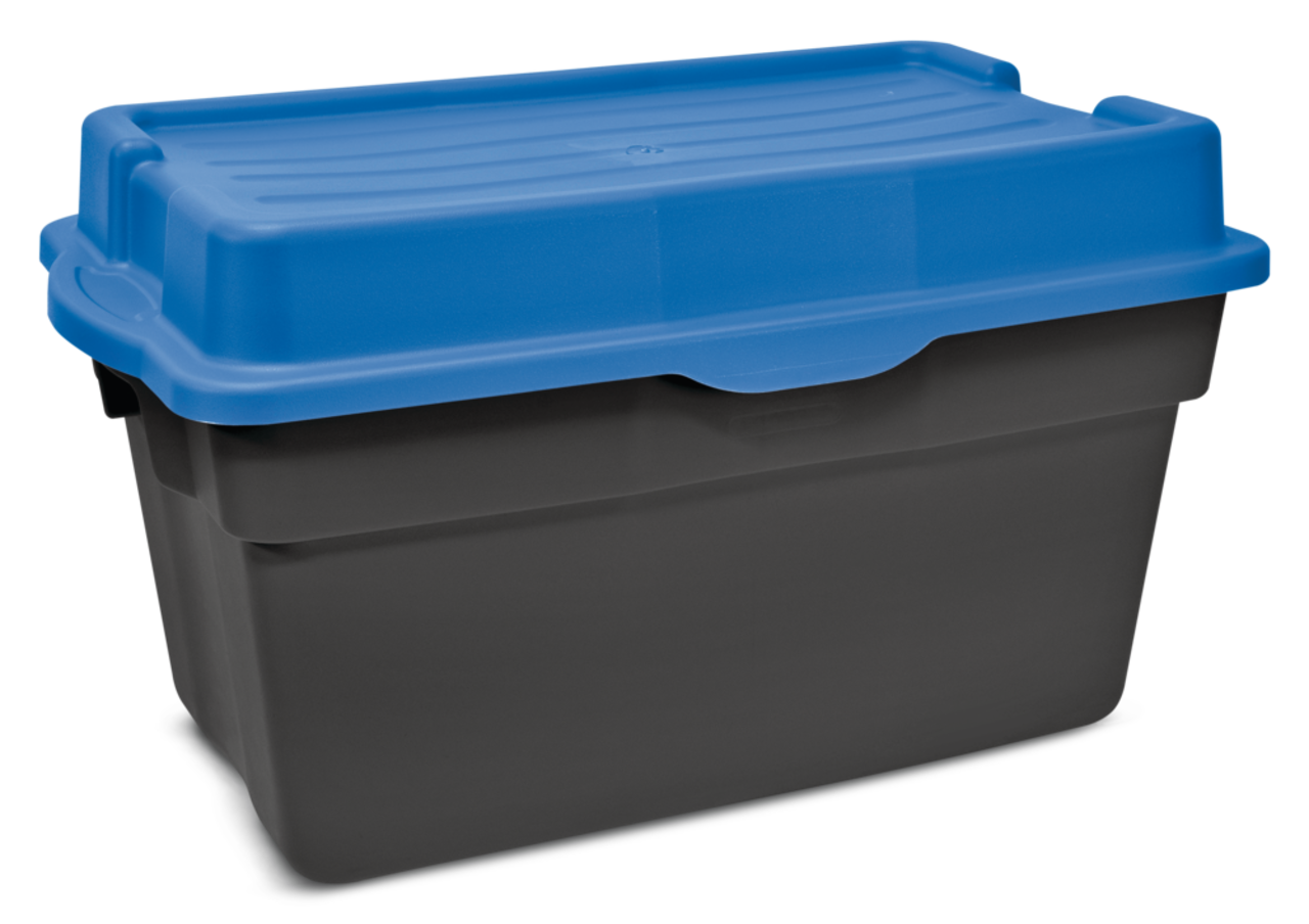 Bac de rangement empilable et robuste Mastercraft, avec couvercle à  charnière, noir/bleu, 132 L