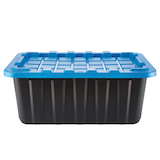 Mastercraft Heavy Duty Stackable Storage Box with Lid, 70-L, Black/Blue Front_Elevated