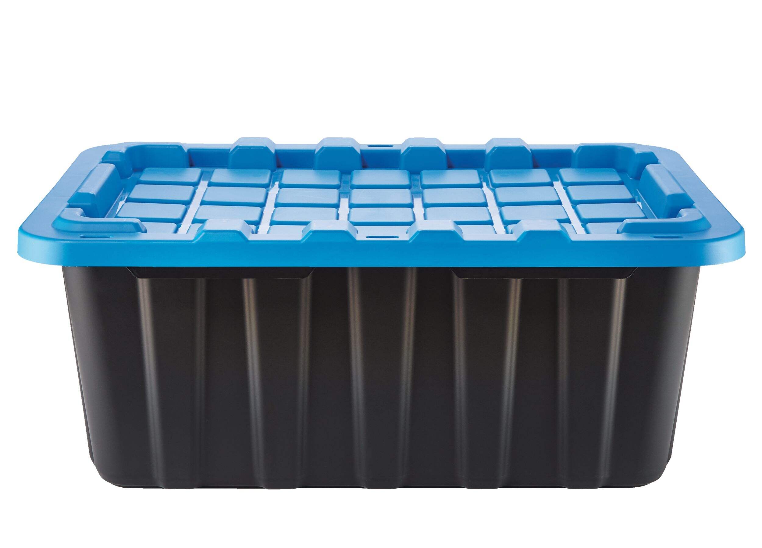 Mastercraft Heavy Duty Stackable Storage Box with Lid, 70-L, Black/Blue Front_Elevated