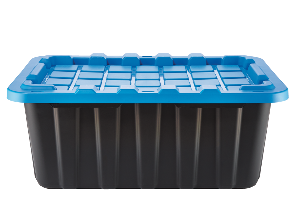 Mastercraft Heavy Duty Stackable Storage Box with Lid, 70-L, Black/Blue