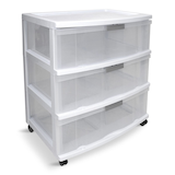 type A Element Clear Frame 3-Drawer Storage Tower/Cart with Wheels, Lockable, 25-in, White Front_Angled_Right