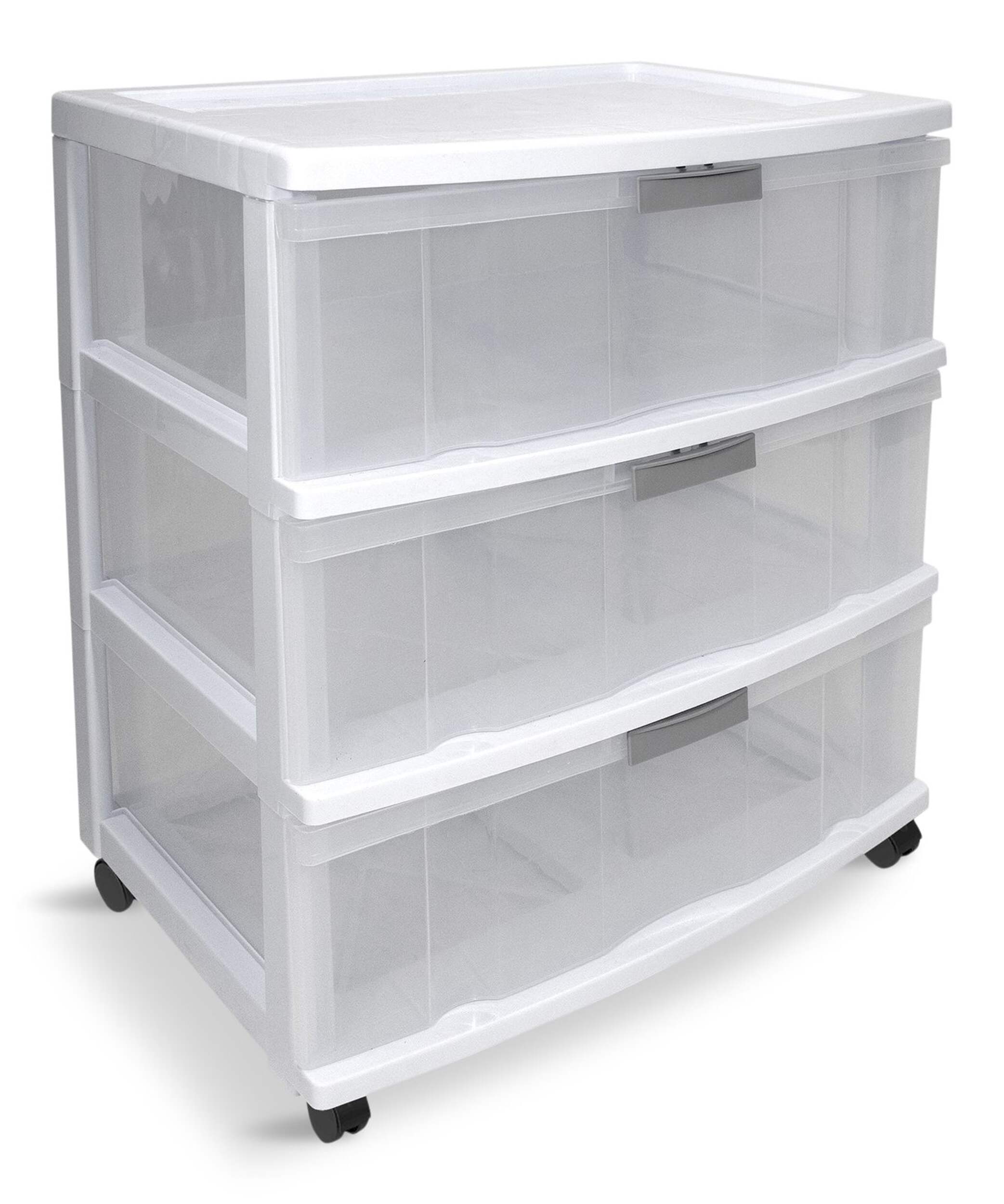 type A Element Clear Frame 3-Drawer Storage Tower/Cart with Wheels, Lockable, 25-in, White Front_Angled_Right