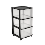 type A Clear Black Frame 3-Drawer Storage Tower/Cart with Wheels, 24-in Front_Angled_Right