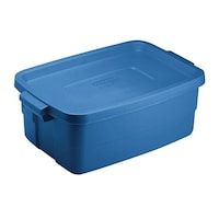 Rubbermaid Roughneck Stackable Storage Box with Lid, 11-L, Blue Front_Three_Fourths_Angled_Right