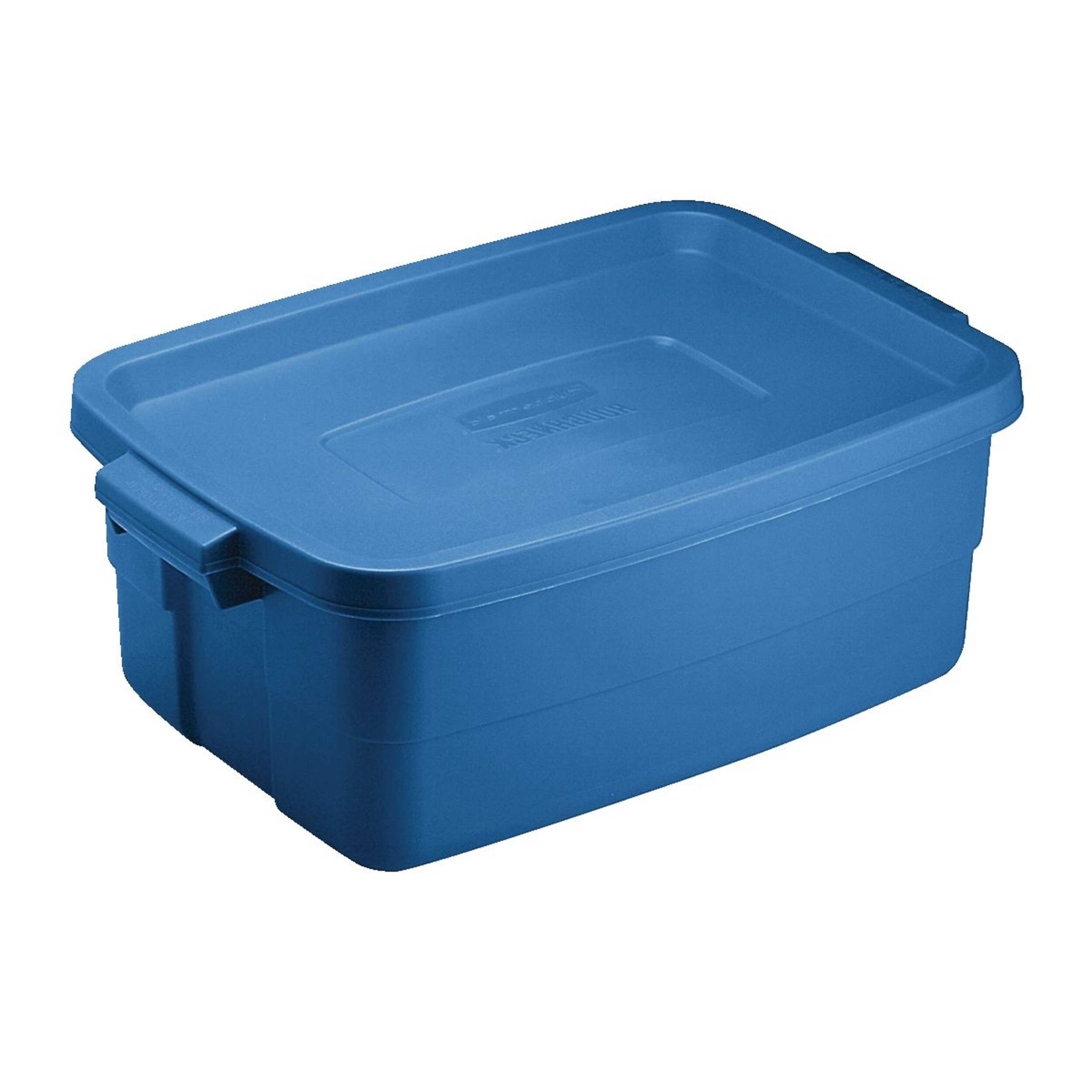 Bac de rangement empilable Rubbermaid Roughneck avec couvercle, bleu, 11 L Front_Three_Fourths_Angled_Right