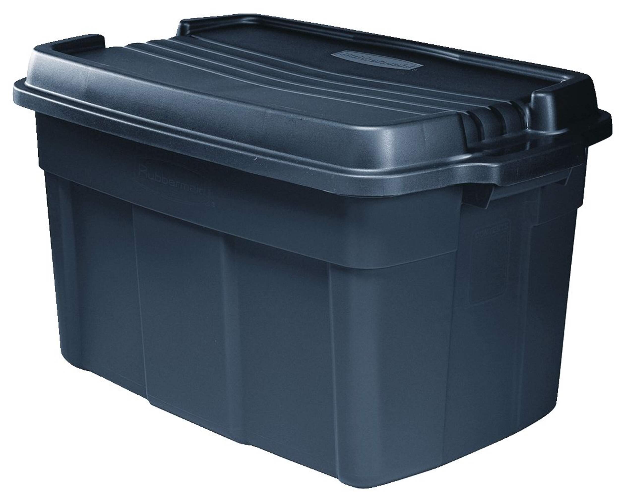 Rubbermaid Roughneck Large Stackable Storage Box with Lid, 140-L, Blue Front_Three_Fourths_Angled_Left