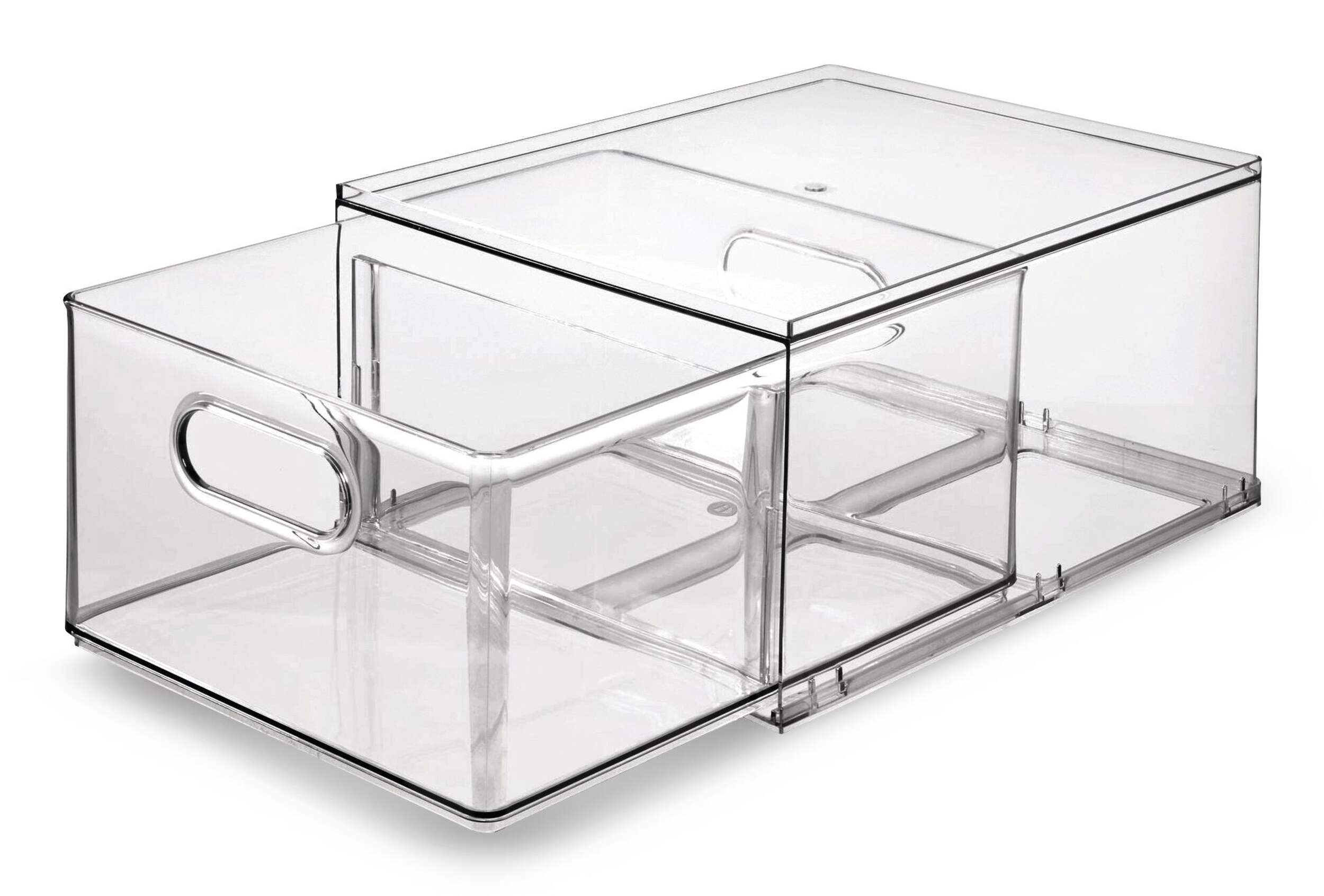 The Home Edit by iDESIGN Clear Stackable Divided Customizable Storage Drawer, 11.5-L Front_Angled_Left