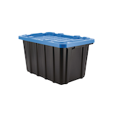 Mastercraft Heavy Duty Stackable Storage Box with Lid, 45-L, Black/Blue Front_Three_Fourths_Angled_Left
