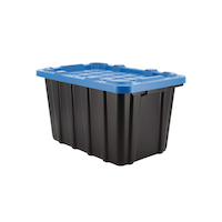Mastercraft Heavy Duty Stackable Storage Box with Lid, 45-L, Black/Blue Front_Three_Fourths_Angled_Left