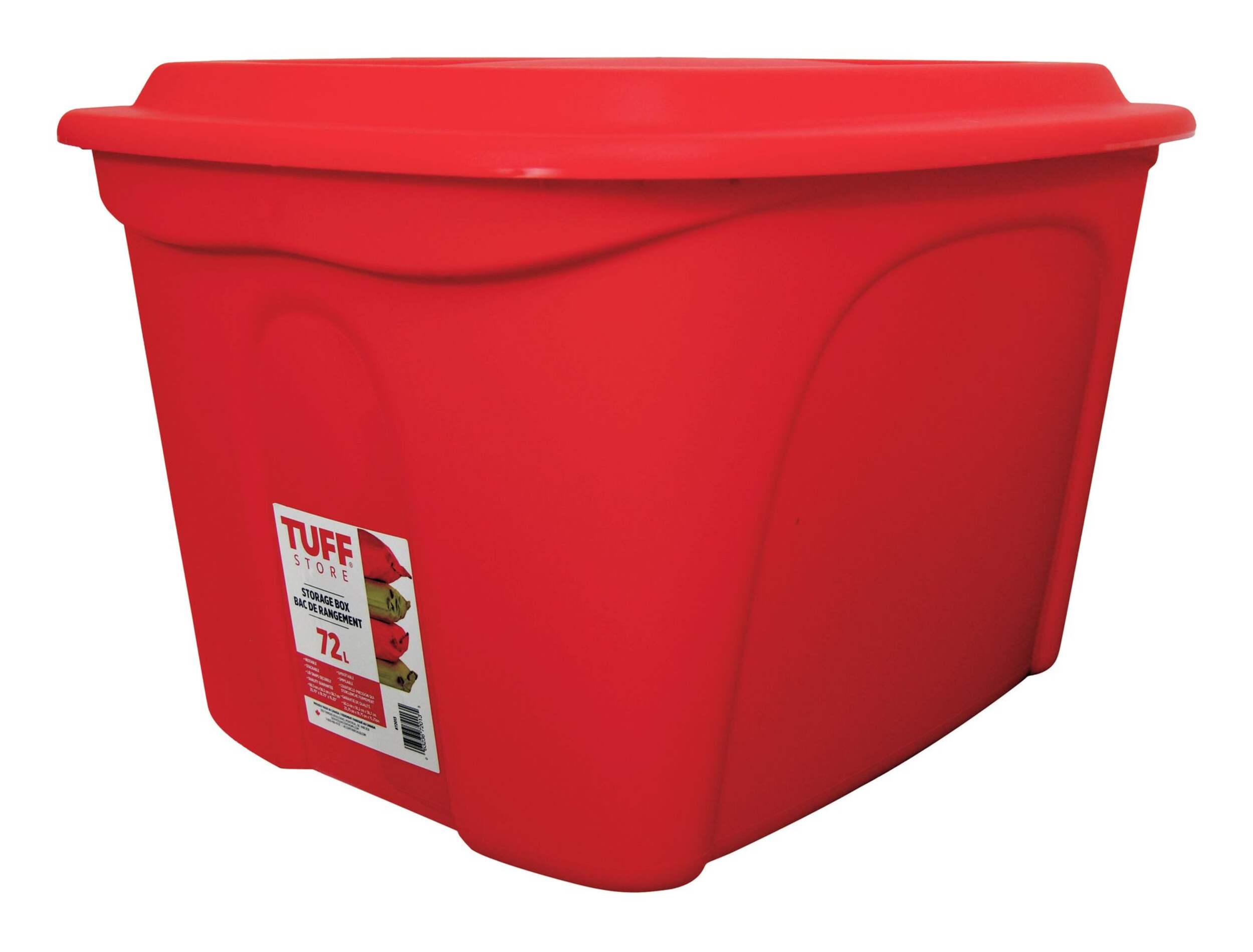 Tuff Store Plastic Nesting Tote Bin, Red, 72-L Front_Three_Fourths_Angled_Left
