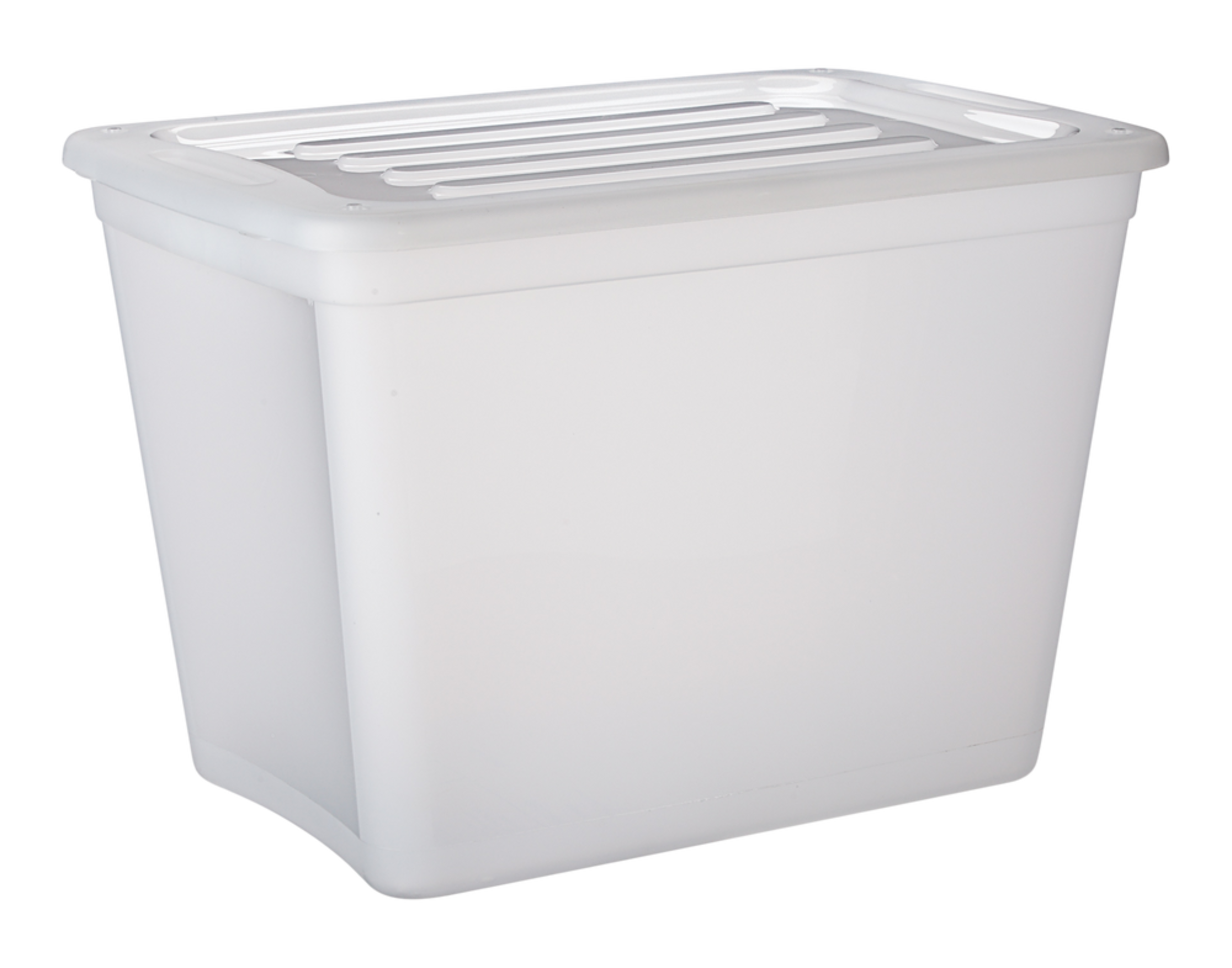Bac de rangement empilable Type A avec couvercle, transparent, 72 L Front_Angled_Right