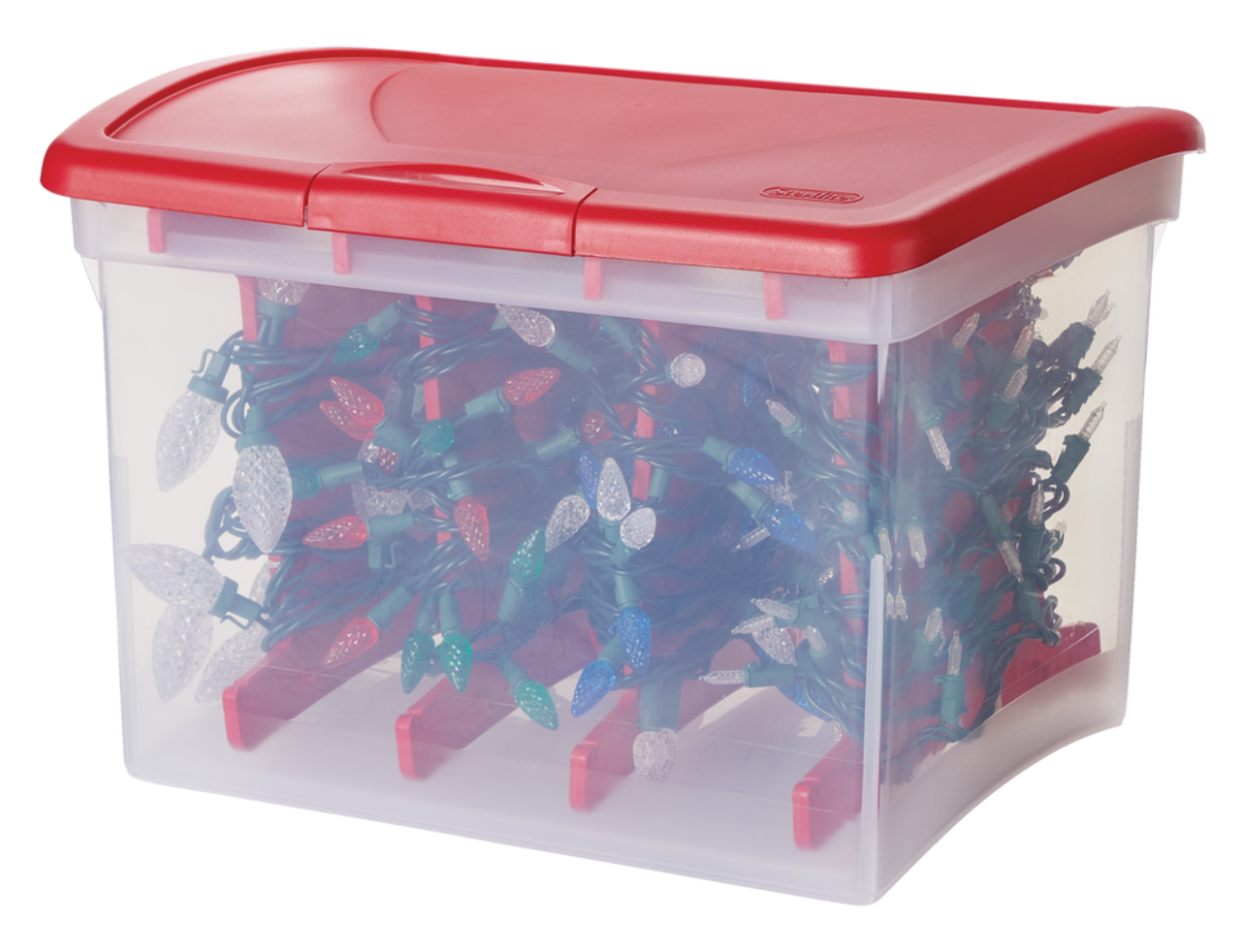 Transparent Christmas Lights Storage Box with Latched Lid and 4 Storage  Reels, 30-L