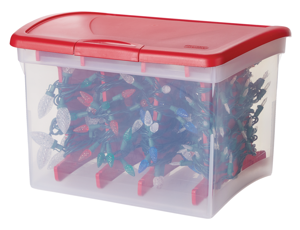 Transparent Christmas Lights Storage Box with Latched Lid and 4 Storage