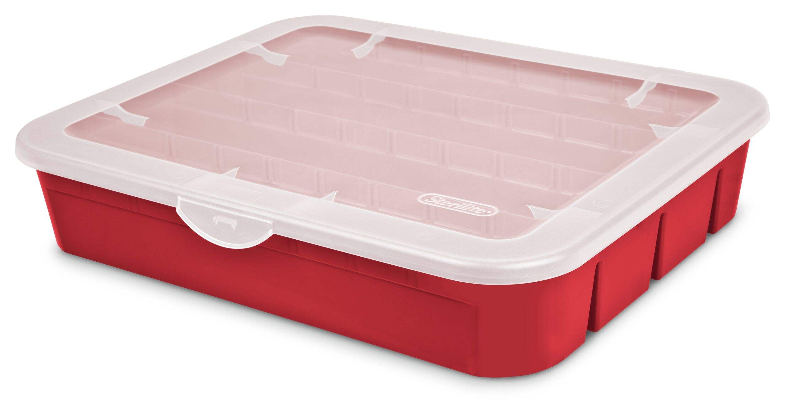 Transparent Christmas Ornaments Storage Box with Hinged Lid, 30-L Front_Angled_Left