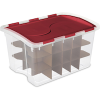 Sterilite Transparent Ornament Storage Box with Flip-top Lid, 45-L Front_Angled_Right