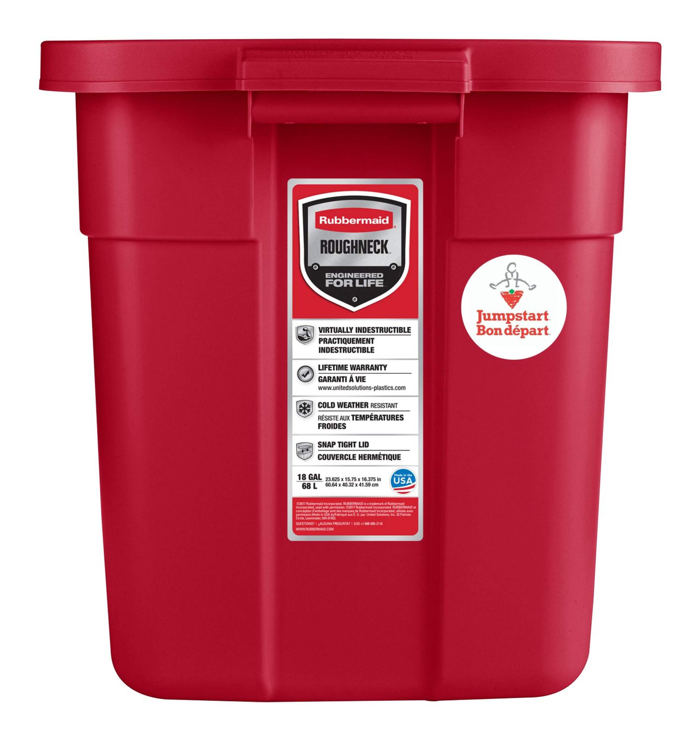 Rubbermaid Roughneck Jumpstart Stackable Storage Box with Lid, 68-L, Red Side_Left