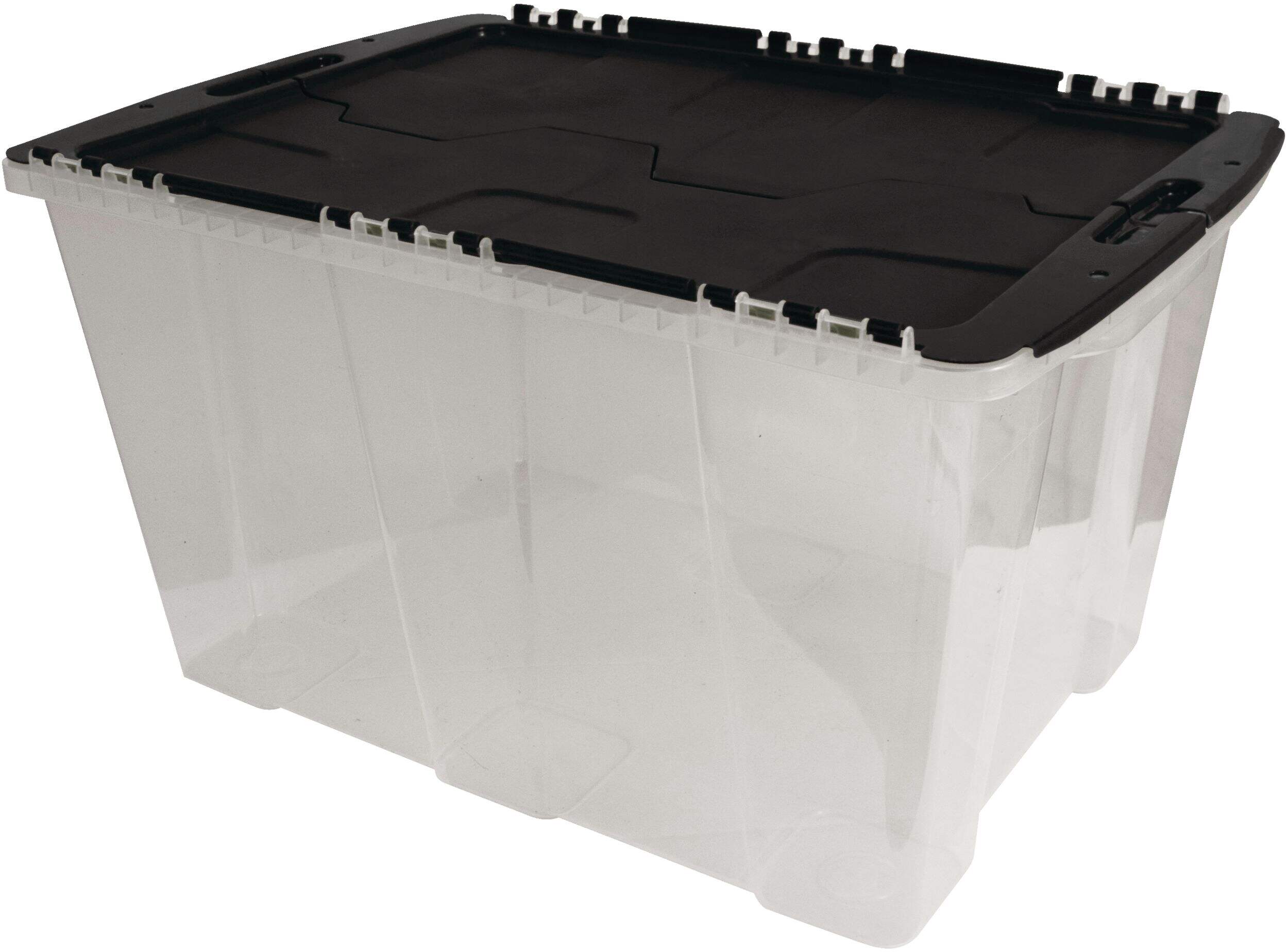 Gracious Living Transparent Stackable Storage Box with Flip-top Lid, 52-L Front_Angled_Left