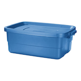 Bac de rangement empilable Rubbermaid Roughneck avec couvercle, bleu, 38 L Front_Angled_Left
