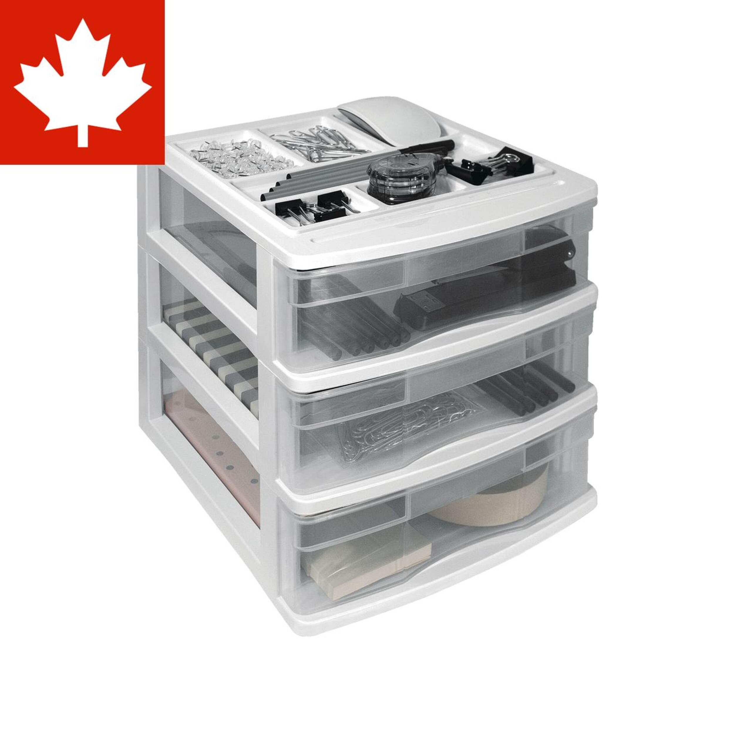 type A Desk Clear White Frame 3-Drawer Storage Tower, 10-in Front_Angled_Right