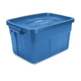 Bac de rangement empilable Rubbermaid Roughneck avec couvercle, bleu, 53 L Front_Three_Fourths_Angled_Left