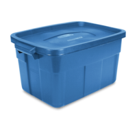 Bac de rangement empilable Rubbermaid Roughneck avec couvercle, bleu, 53 L Front_Three_Fourths_Angled_Left