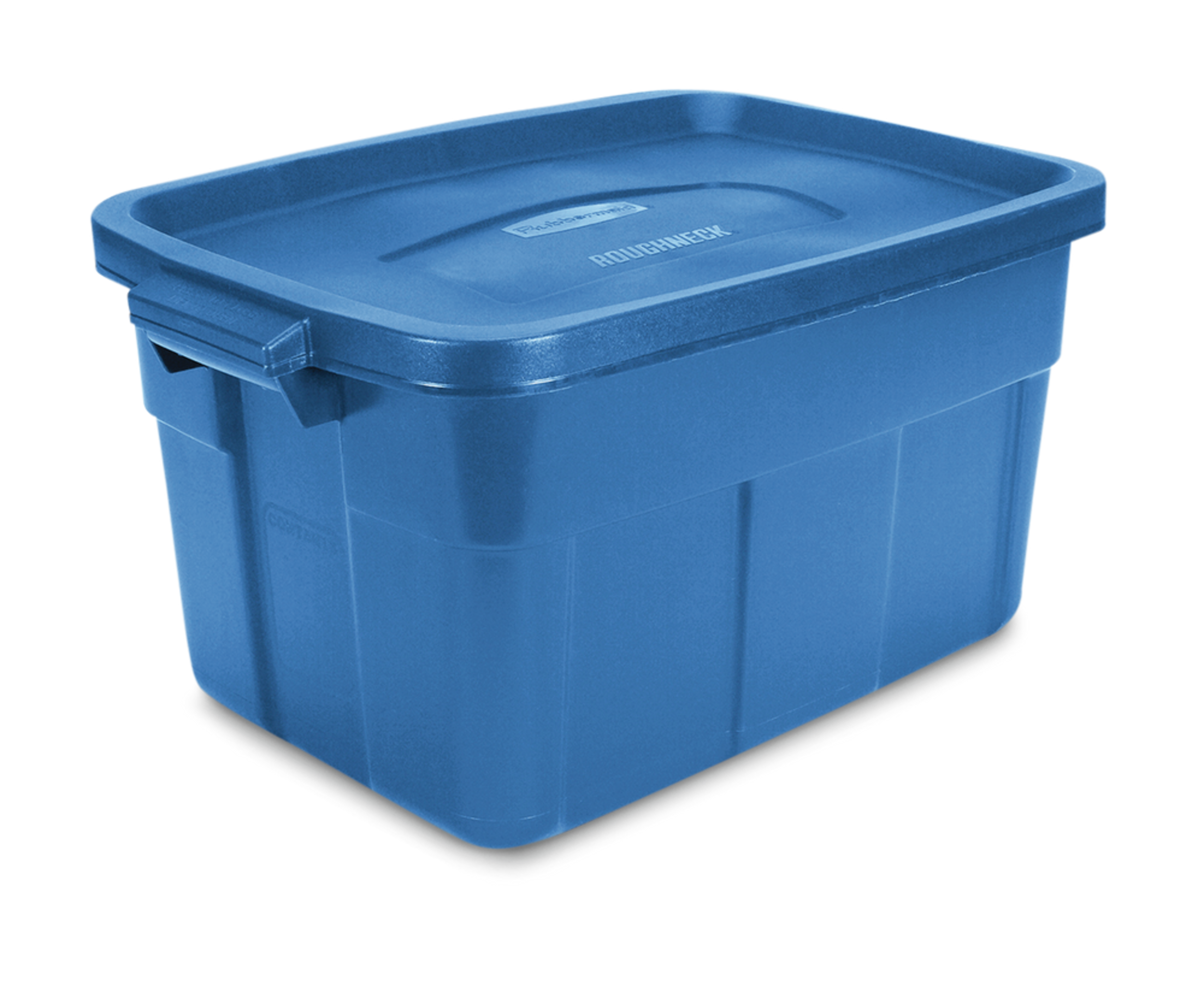 Bac de rangement empilable Rubbermaid Roughneck avec couvercle, bleu, 53 L Front_Three_Fourths_Angled_Left
