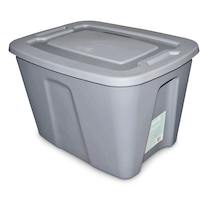 type A Restore Stackable Storage Box with Lid, 68-L, Grey Front_Angled_Left