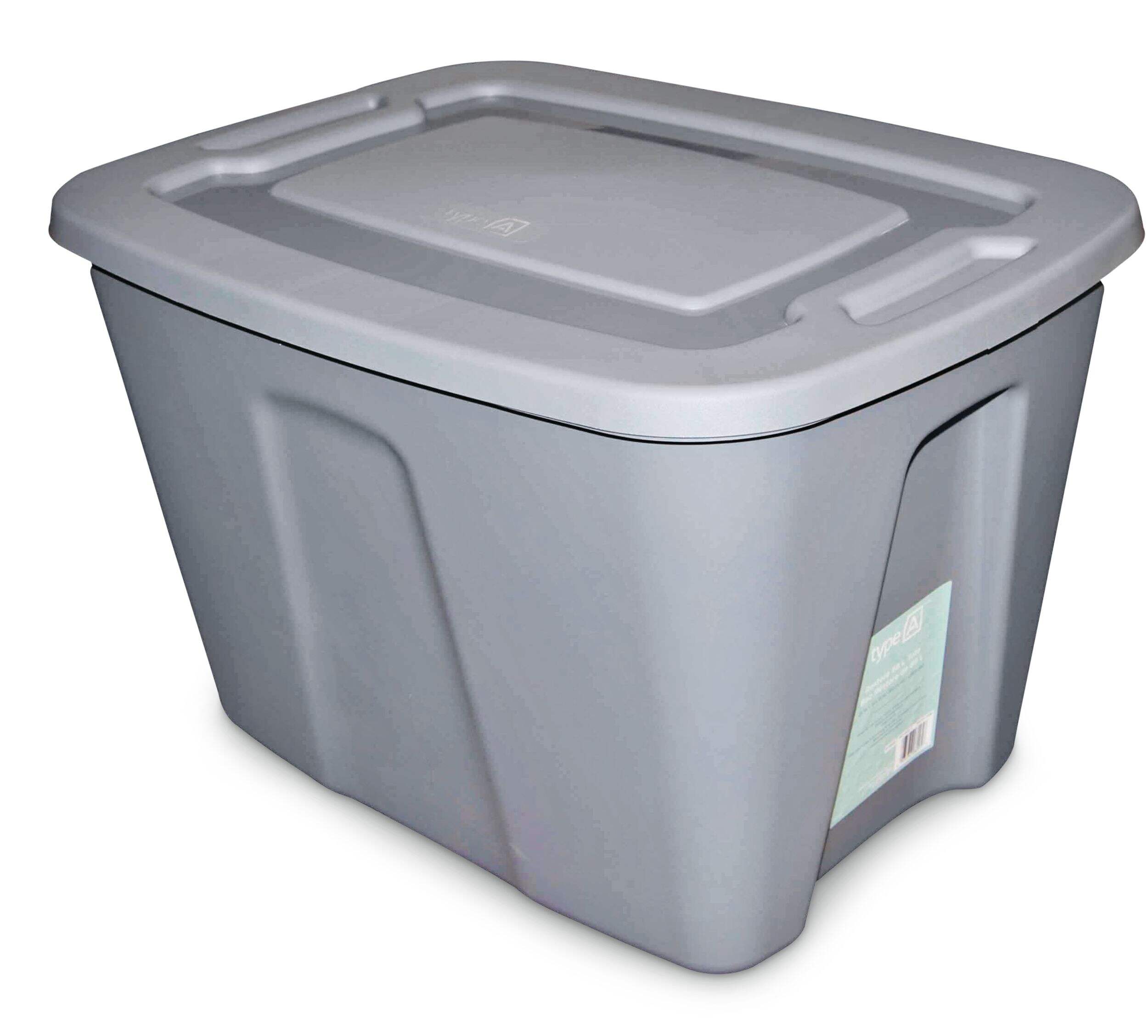 type A Restore Stackable Storage Box with Lid, 68-L, Grey Front_Angled_Left