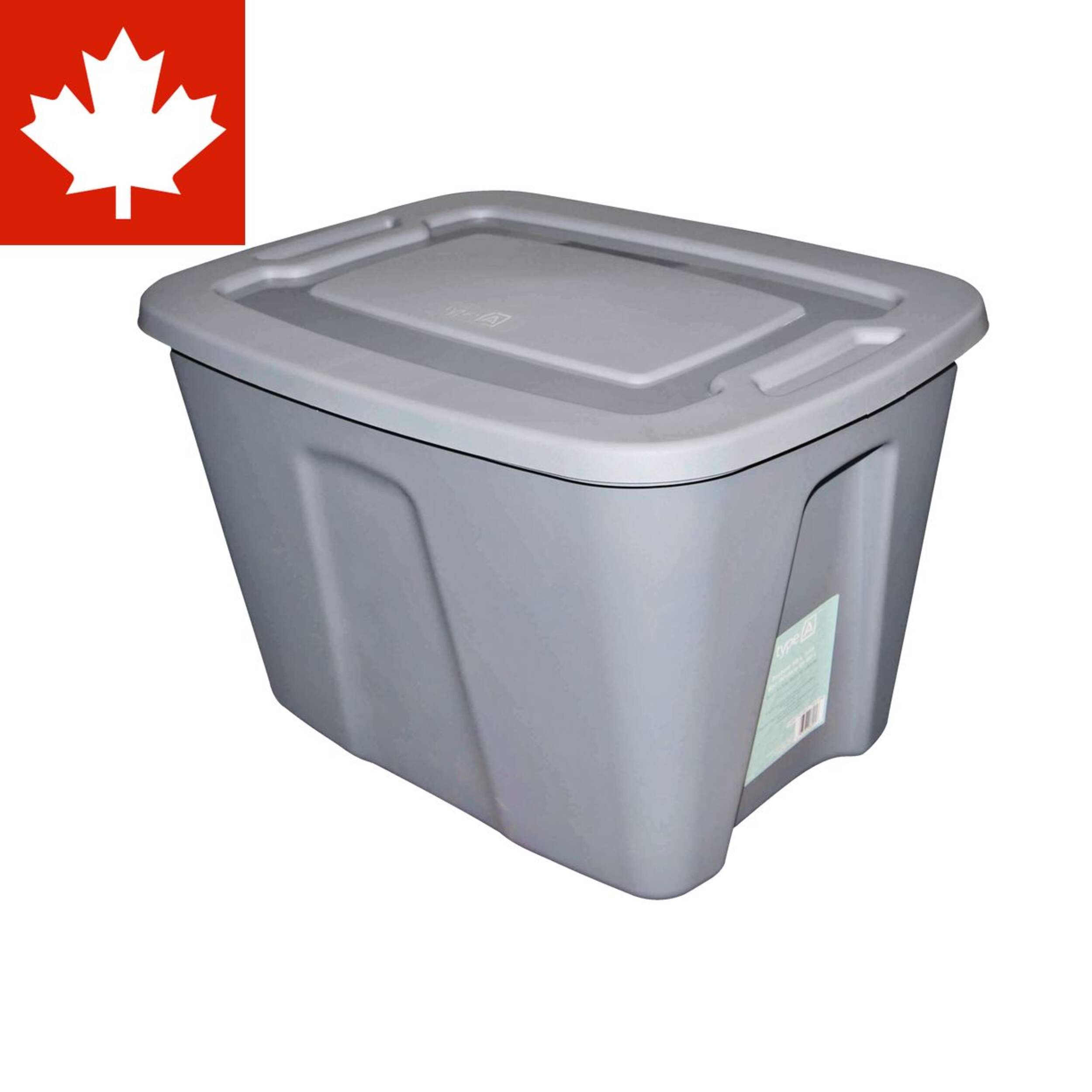 type A Restore Stackable Storage Box with Lid, 68-L, Grey Front_Angled_Left