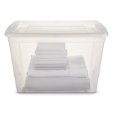 Type A Transparent Storage Box with Lid and Snap-In Wheels, 80-L Front_Elevated