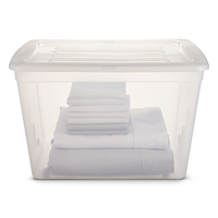 Type A Transparent Storage Box with Lid and Snap-In Wheels, 80-L Front_Elevated