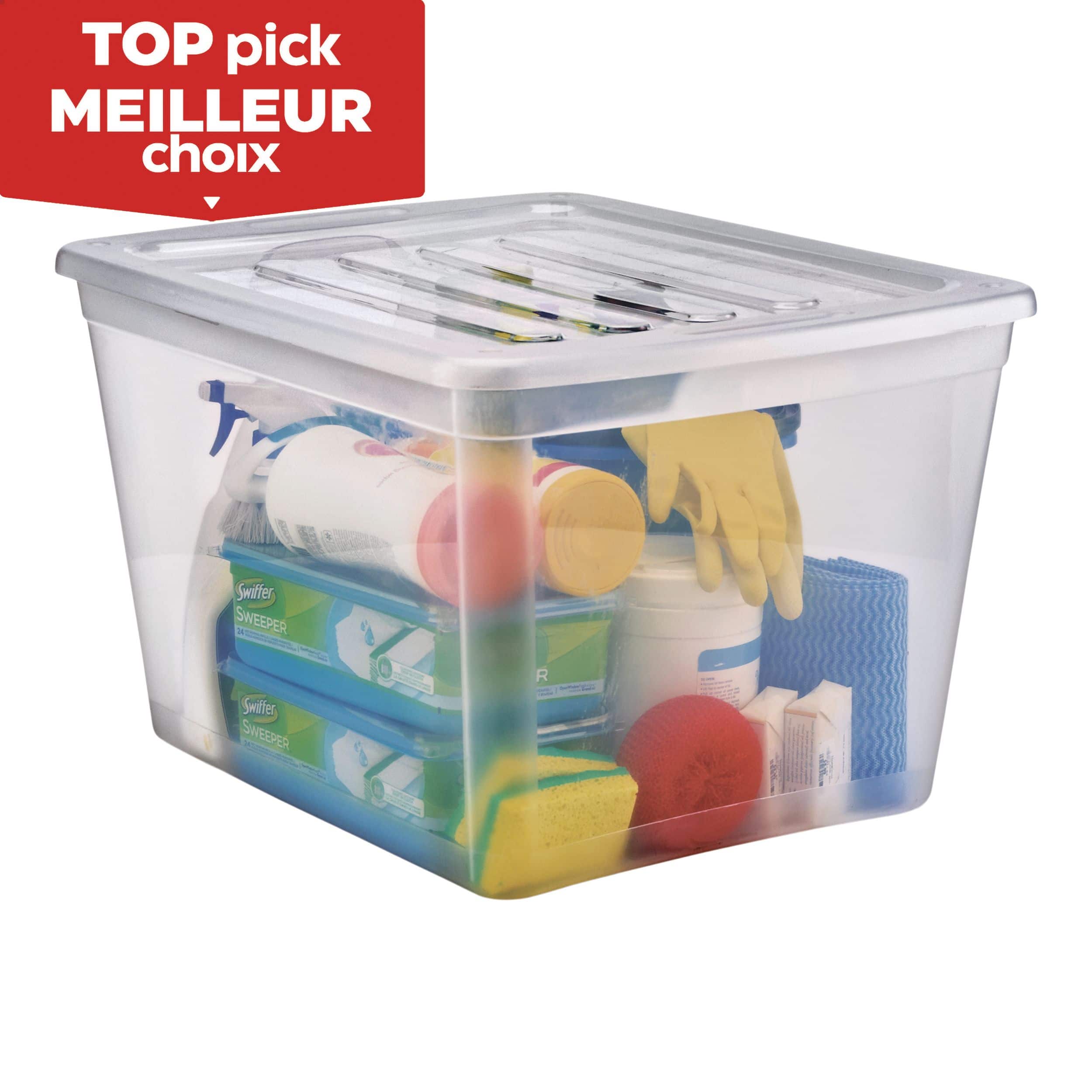 type A Transparent Storage Box with Lid and Snap-In Wheels, 80-L