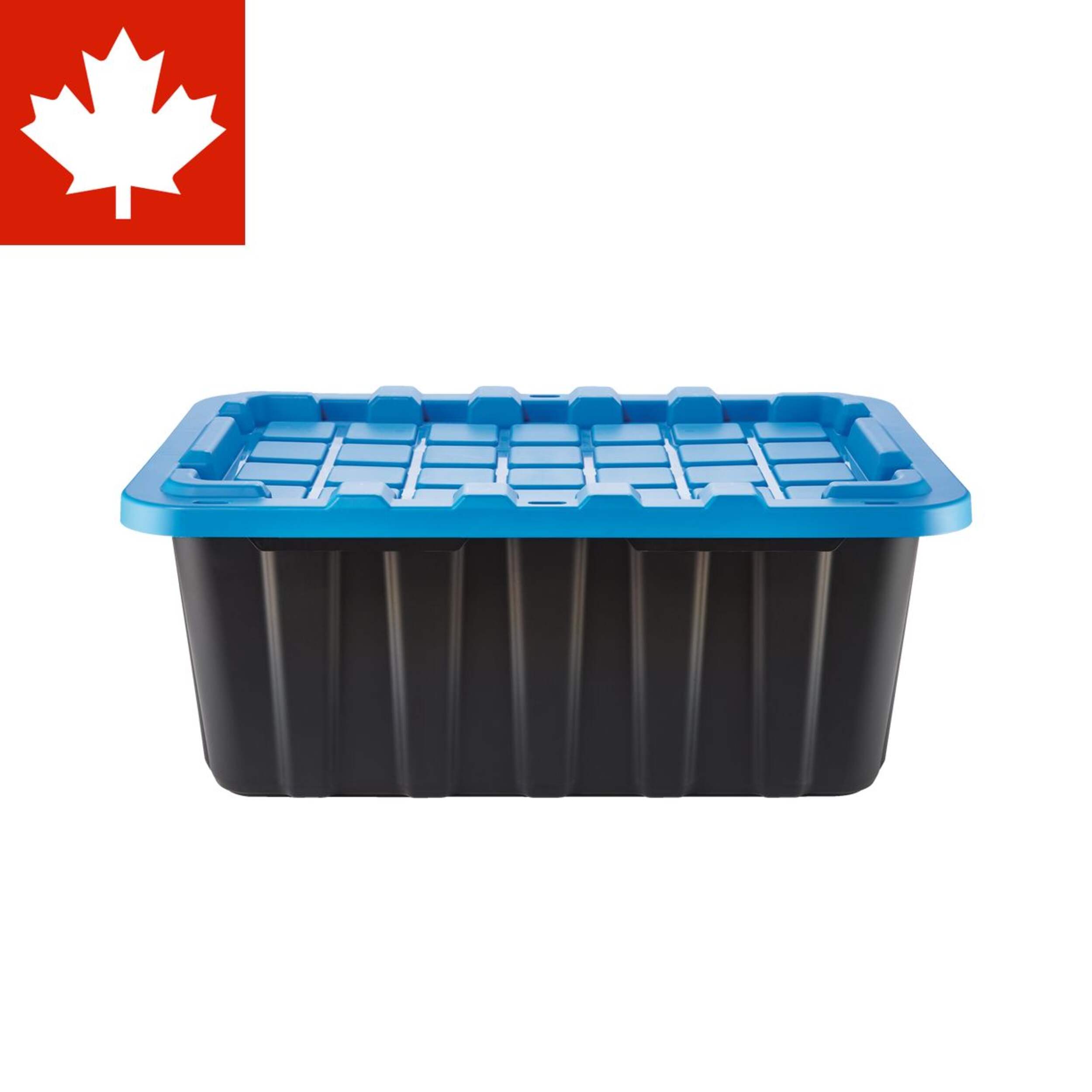 Mastercraft Heavy Duty Stackable Storage Box with Lid, 70-L, Black/Blue Front_Elevated