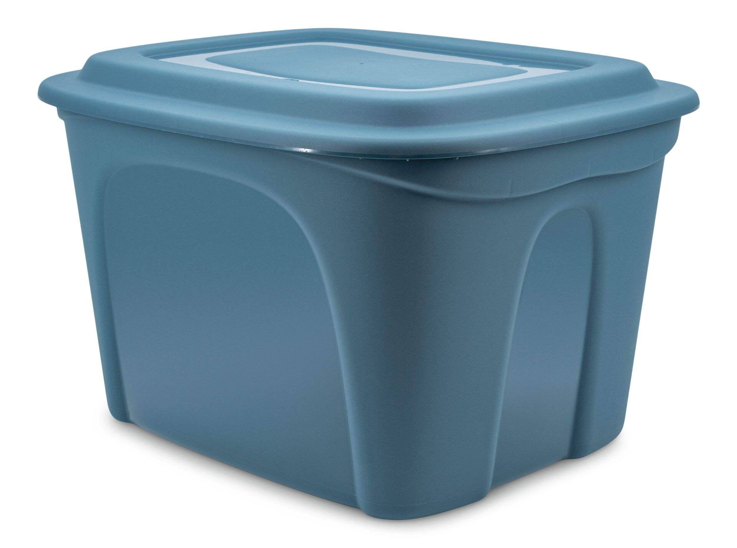 Type A Stackable Storage Box with Lid, 72-L, Blue Front_Three_Fourths_Angled_Left