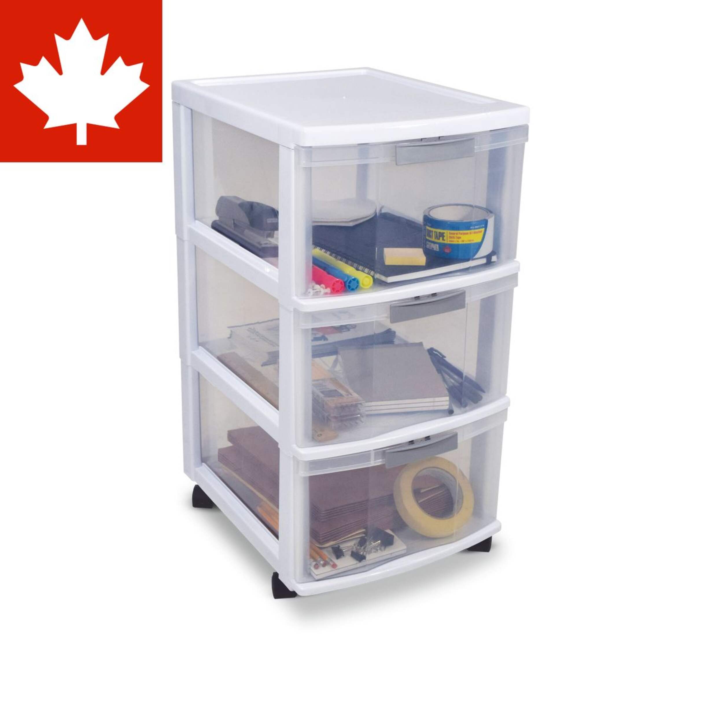 type A Element Clear Lockable White Frame 3-Drawer Storage Tower/Cart with Wheels, 26-in Front_Three_Fourths_Angled_Right