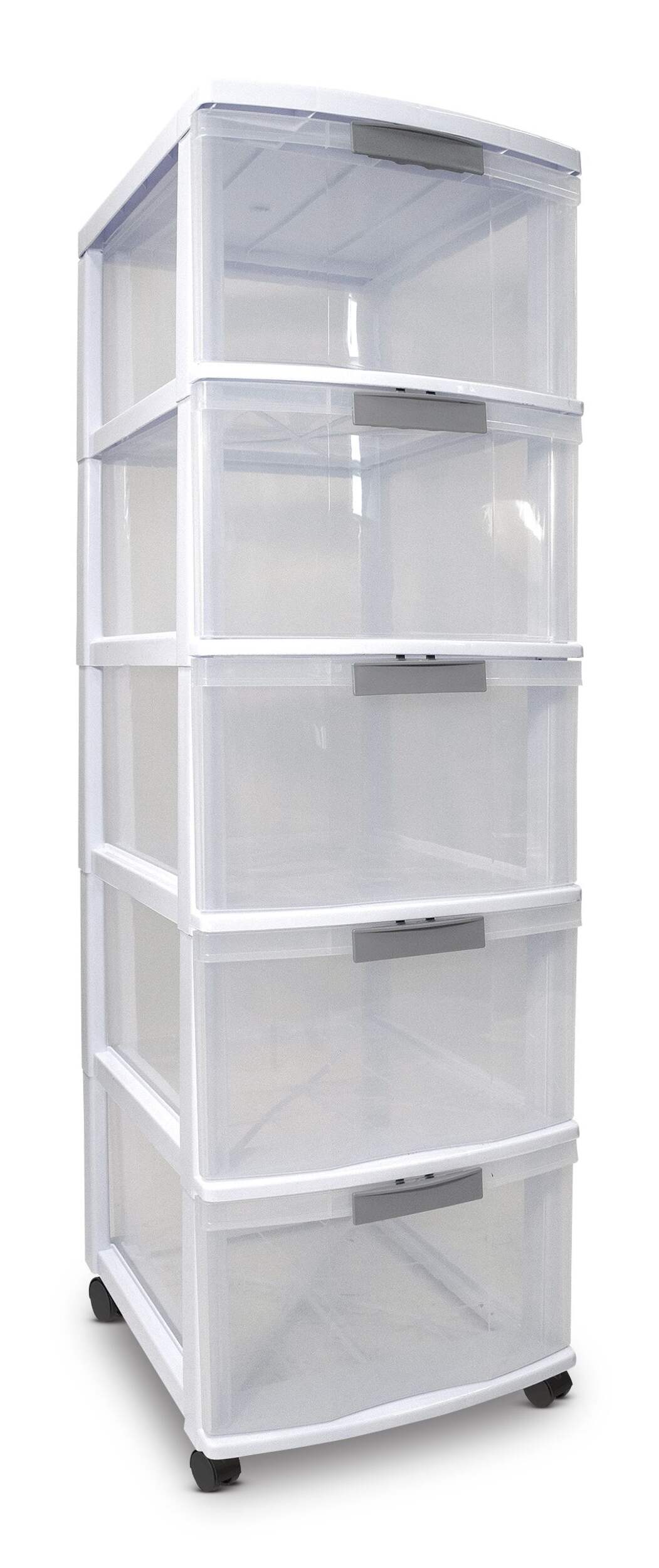 type A Element Lockable White Frame 5-Drawer Storage Tower/Cart with Wheels, 26-in Front_Three_Fourths_Angled_Right