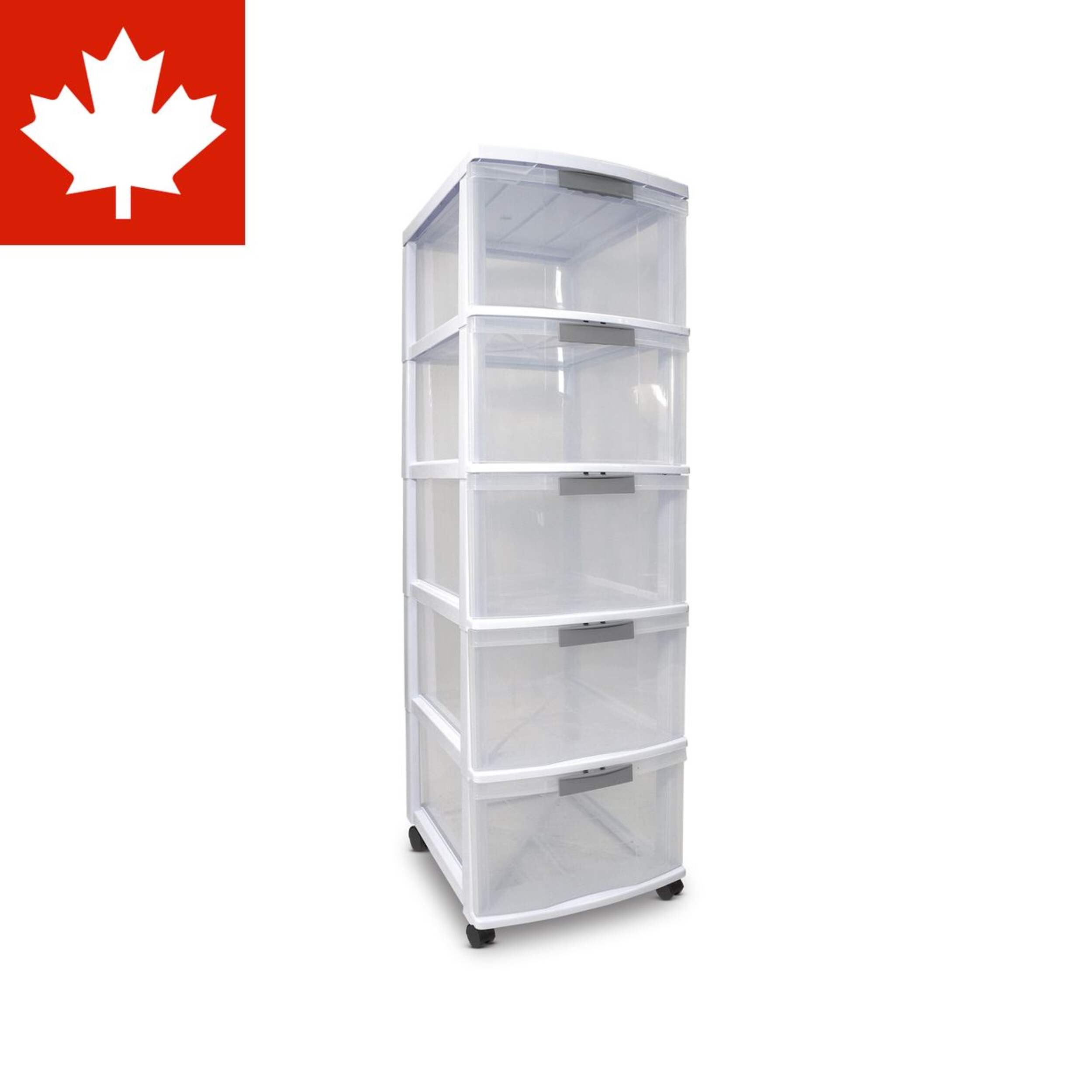 type A Element Lockable White Frame 5-Drawer Storage Tower/Cart with Wheels, 26-in Front_Three_Fourths_Angled_Right