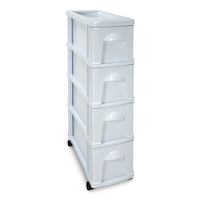 type A Prima Slim White Frame 4-Drawer Storage Tower/Cart with Wheels, 29-in Front_Three_Fourths_Angled_Right