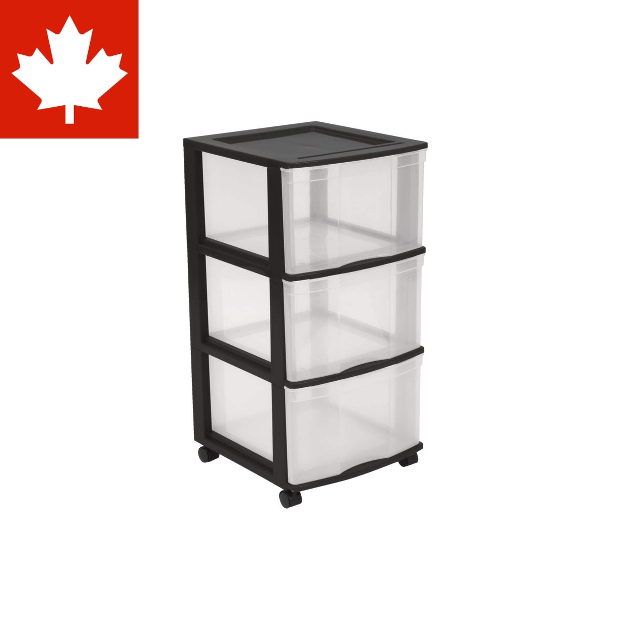 type A Clear Black Frame 3-Drawer Storage Tower/Cart with Wheels, 24-in Front_Angled_Right