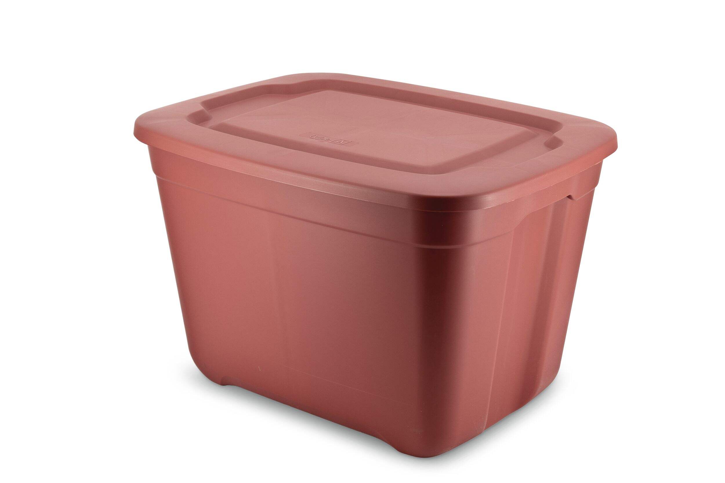 type A Restore Stackable Storage Box with Lid, 68-L, Red Front_Three_Fourths_Angled_Left