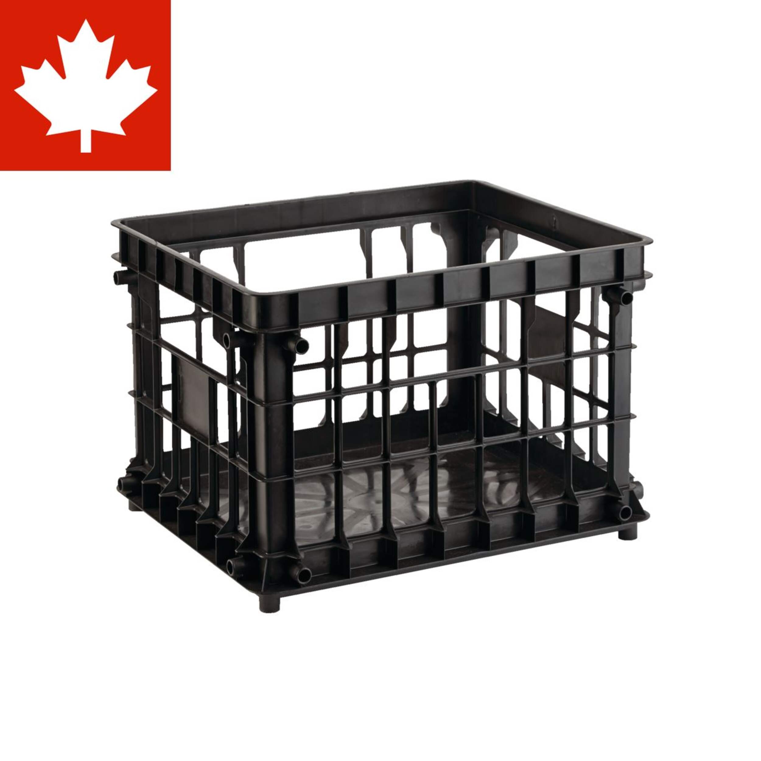 type A Prima Stackable Milk Crate Storage Basket, 30.7-L, Black Front_Angled_Right